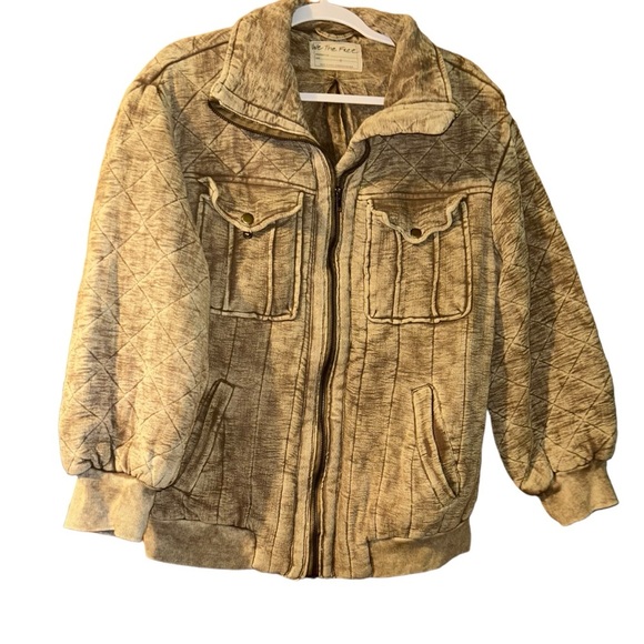 Free People Luna Cozy Bomber Jacket Ponytail Tan Quilted Puffer oversized small - Picture 7 of 9